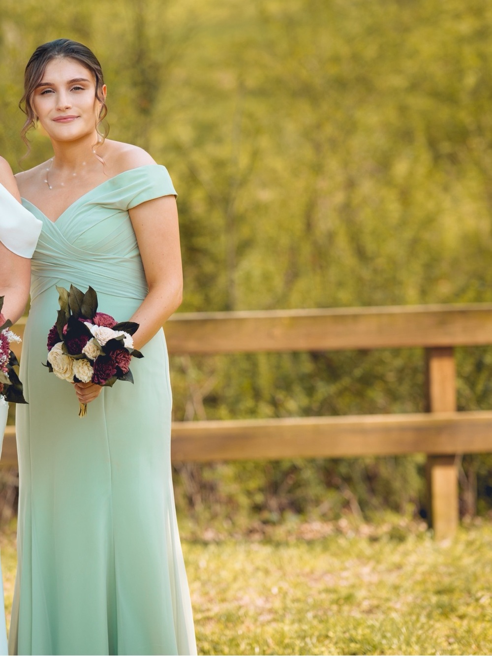 Azazie Mint Off-Shoulder Bridesmaid Gown
